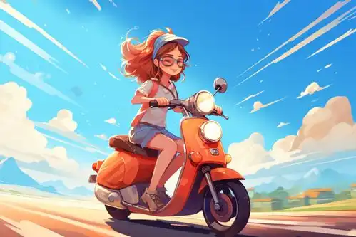 动漫设计骑电动车的男孩女孩插画广告素材下载至来源处  动漫设计骑电动车的男孩女孩插画广告素材下载至来源处