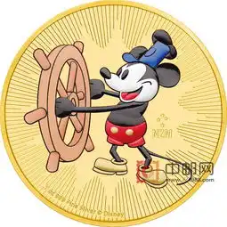  纽埃2017年迪士尼汽船威利号百变米老鼠1彩色镀黄金银币
