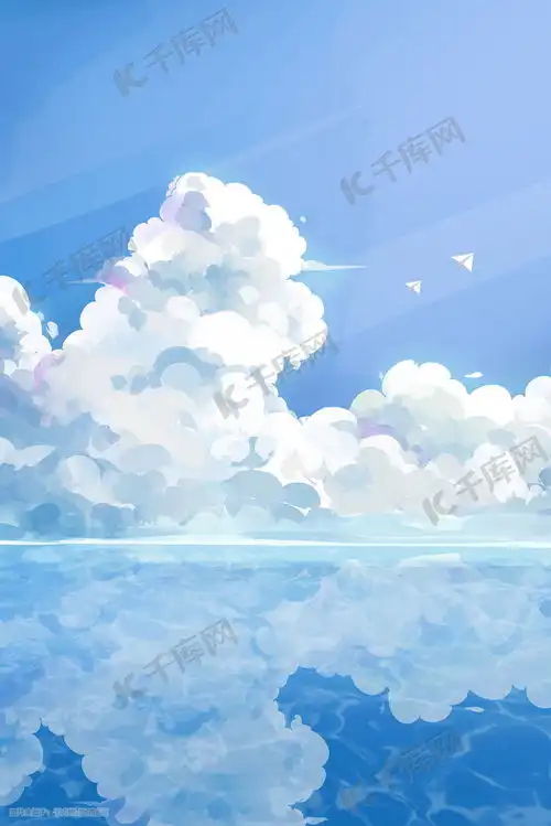  水彩治愈通用天空蓝天云纸飞机海风景背景插画图片千库网