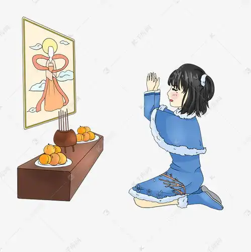  卡通手绘腊八节日拜神的女孩素材图片免费下载千库网