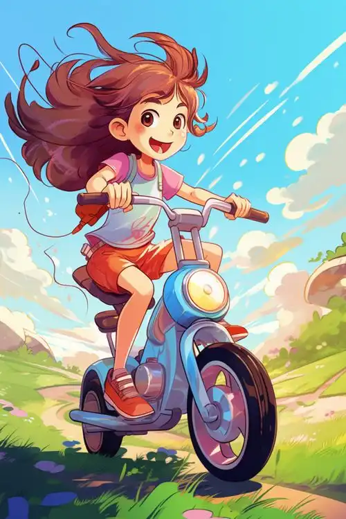 卡通可爱骑电动车的男孩女孩插画广告素材下载至来源处  卡通可爱骑电动车的男孩女孩插画广告素材下载至来源处