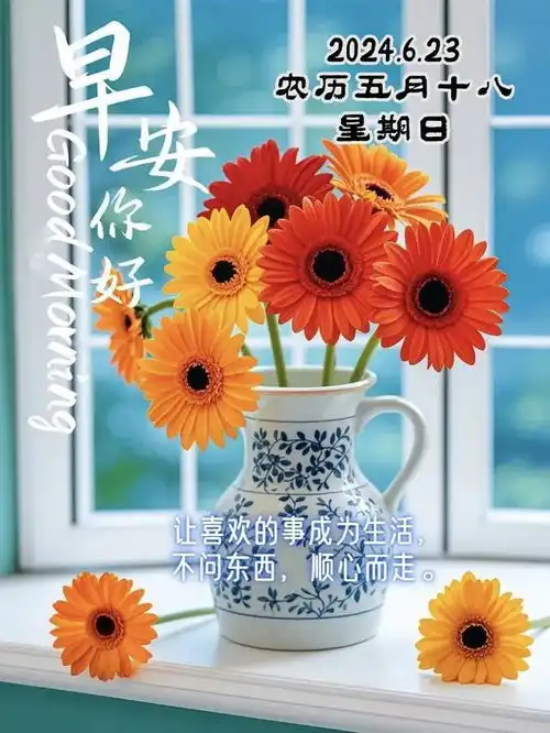  2024年6月23日农历五月十八祝福图片星期日最新问候美图周末愉快