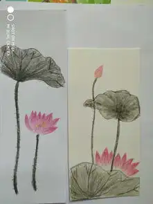  彩铅初学之荷花书签