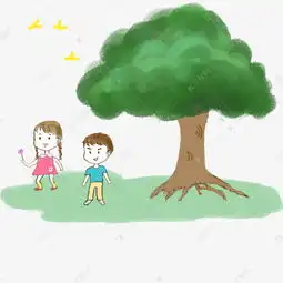  手绘卡通六一儿童节大树下草坪玩耍儿童素材图片免费下载高清psd千库网图片编号11965539