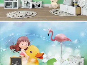  女孩鸭子火烈鸟背景墙图片设计素材高清模板下载87.05mb儿童房背景墙大全