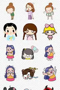  手绘卡通可爱女生女孩搞笑表情包海报素材背景图片png