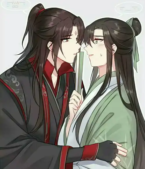  魔道祖师漫画羡羡趁汪叽喝醉想套话,不明白汪叽心意,画面很甜