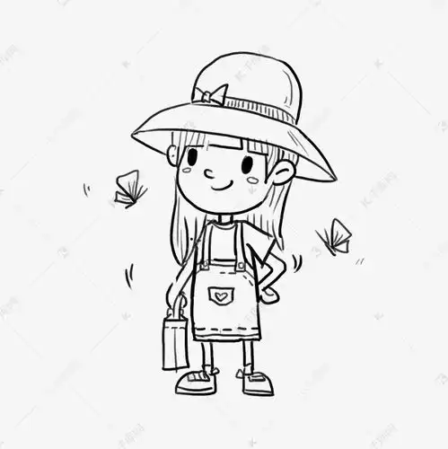  儿童节简笔速写手绘涂鸦小女郊游孩漫画素材图片免费下载千库网