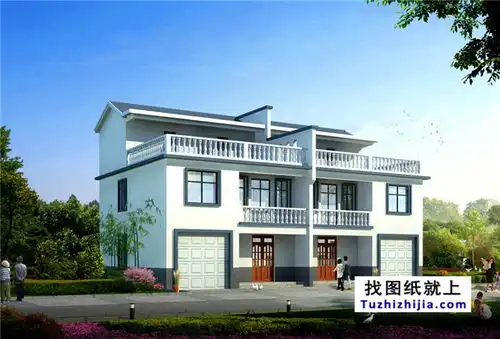 最新农村别墅双拼户型房屋设计图纸带外观图  最新农村别墅双拼户型房屋设计图纸带外观图