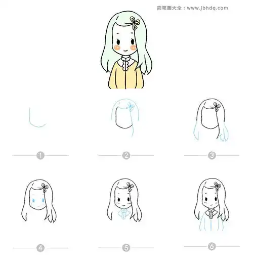  卡通风格女孩简笔画及步骤图9张