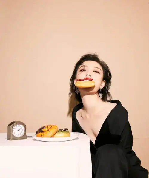  组图好美倪妮嘴咬甜甜圈俏皮搞怪穿深v秀雪肌眼神撩人