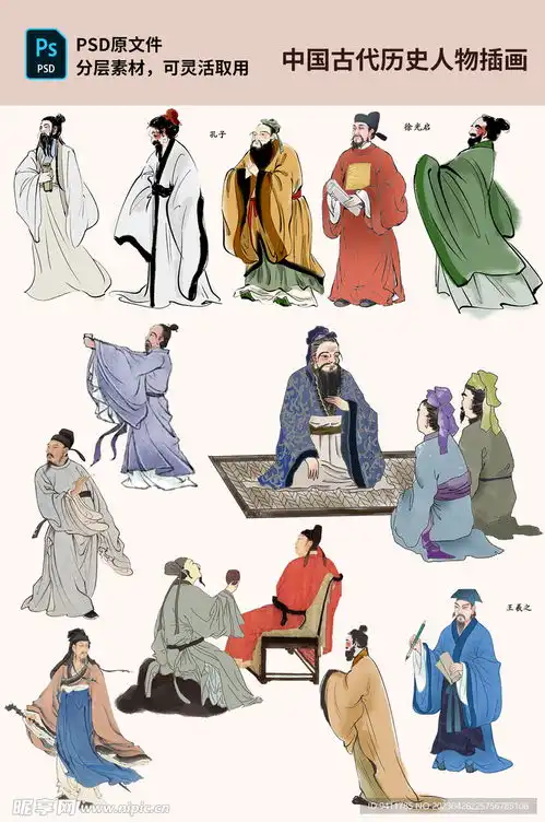  中国古代历史人物插画设计图psd分层素材psd分层素材
