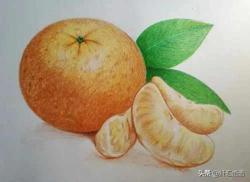  彩铅水果画构图和谐,颜色富有层次感,质感逼真