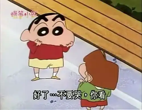  蜡笔小新小孩迷路了在哭,小新为了逗他做鬼脸,结果又哭了
