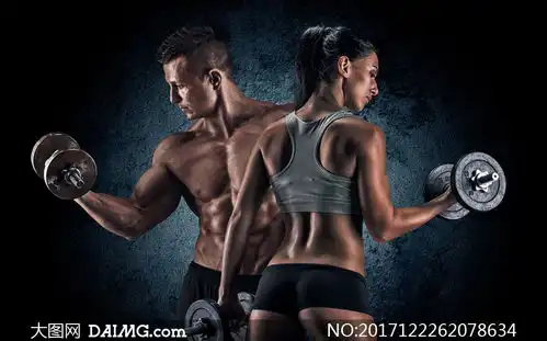  手握着哑铃的健身男女摄影高清图片