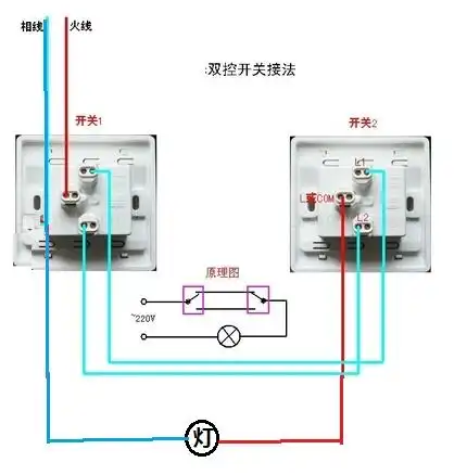  单开双控开关接线图