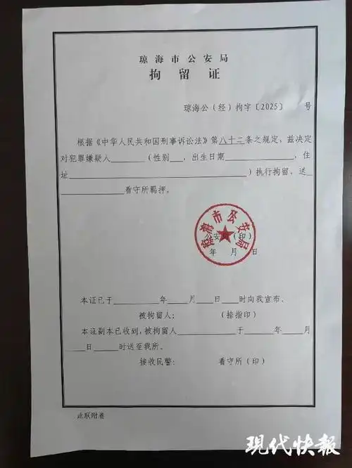  湖北两证人收到海南警方空白拘留证,专家不符合法律规范