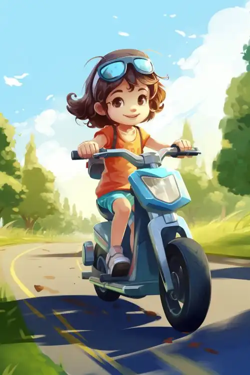 卡通可爱骑电动车的男孩女孩插画广告素材下载至来源处  卡通可爱骑电动车的男孩女孩插画广告素材下载至来源处