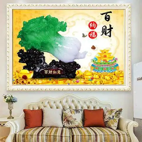  白菜百财纳福钻石画满钻贴钻十字绣钻石客厅新款点粘贴砖绣手工5d