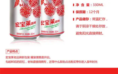  宏宝莱荔枝味饮料整箱批发12罐装东北网红老汽水多规格