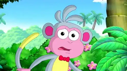 爱探险的朵拉捣蛋鬼抢走了布茨的香蕉,还把香蕉扔进了草丛里  爱探险的朵拉捣蛋鬼抢走了布茨的香蕉,还把香蕉扔进了草丛里