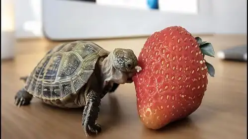  乌龟第一次吃草莓,接下来请憋住别笑,镜头记录搞笑过程