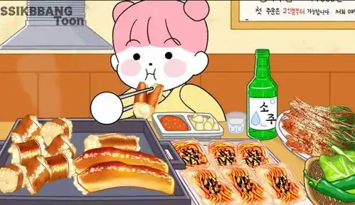  动漫美食视频小女孩去饭店吃烤牛肠火鸡面葱泡菜