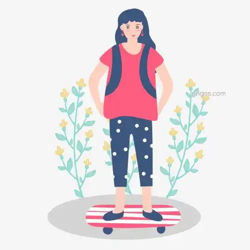  卡通插画风玩滑板的女孩图片大小2000x2000px图片尺寸194.37kb来自png搜索网pngss.com免费免扣png素材下载户外健身卡通手绘免抠图人物矢量速度体育玩耍运动植物