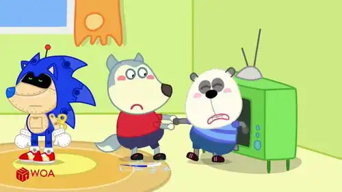  儿童卡通片小萌娃与机器人刺猬头展开有趣故事