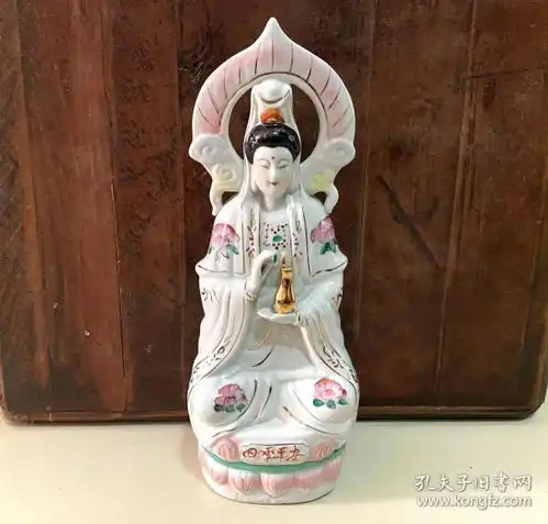  老瓷观世音菩萨像摆件粉彩描金坐莲观音