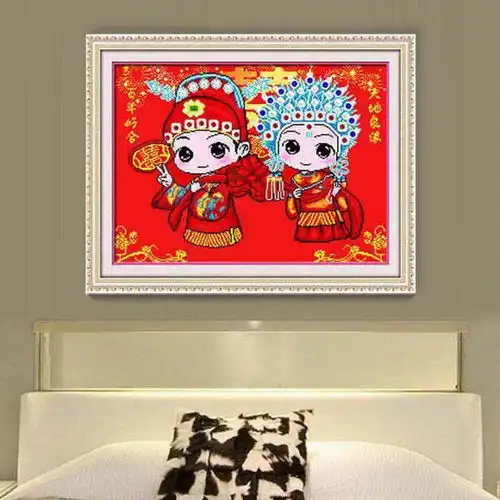  结婚钻石画满钻2019新款十字绣异形小幅卧室砖石绣卡通中国结婚5d