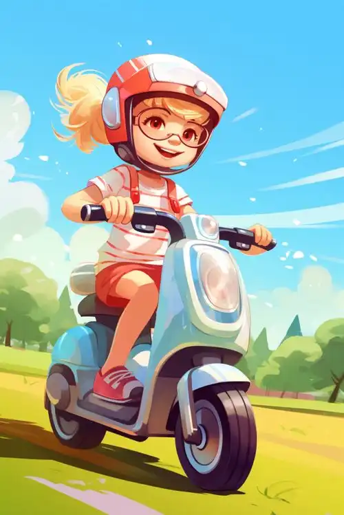 卡通可爱骑电动车的男孩女孩插画广告素材下载至来源处  卡通可爱骑电动车的男孩女孩插画广告素材下载至来源处