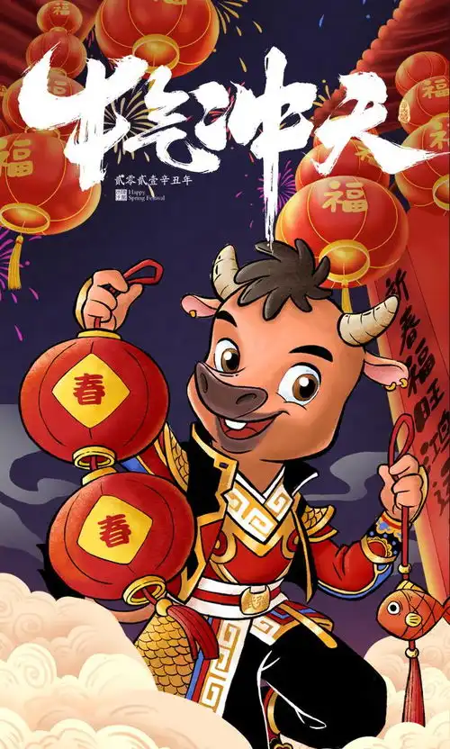  新年到,金牛送福到,2021年春节门神武强牛年春节壁纸分享