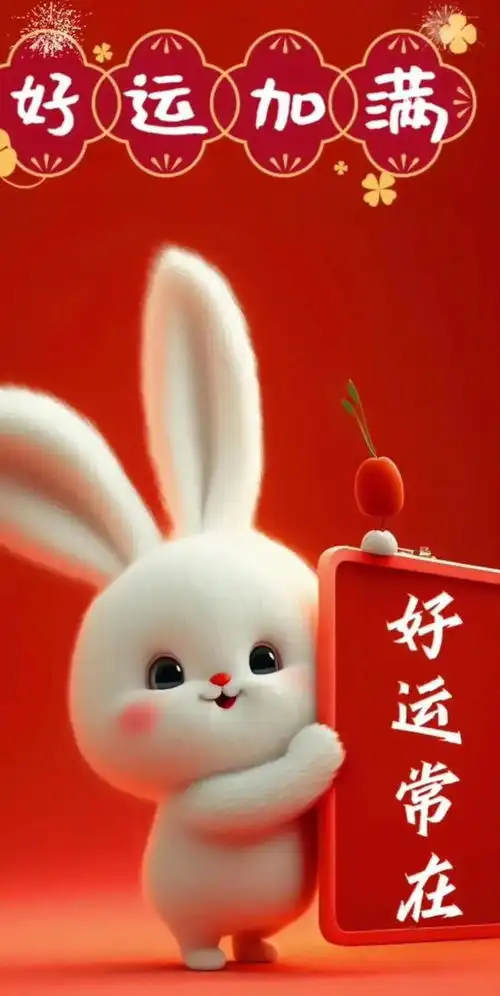 2023新年吉祥兔子壁纸,很火的红色好运可爱图片大全
