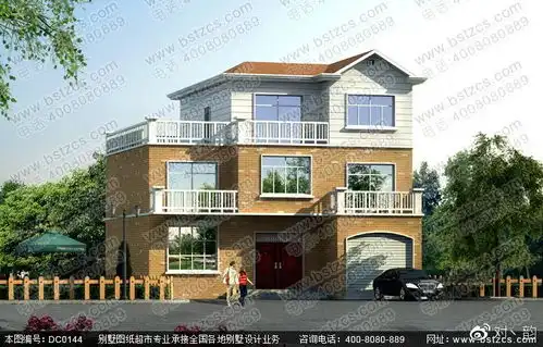 三层带车库露台新农村房屋设计效果图及施工图  三层带车库露台新农村房屋设计效果图及施工图