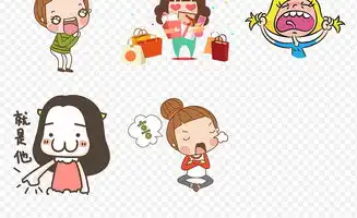  手绘卡通可爱女生女孩搞笑表情包海报素材背景图片png