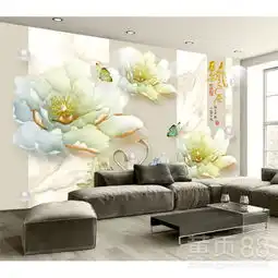  3d软包花开富贵钻石花朵珠宝背景墙壁纸客厅沙发5d8d无缝壁画-黄页88网